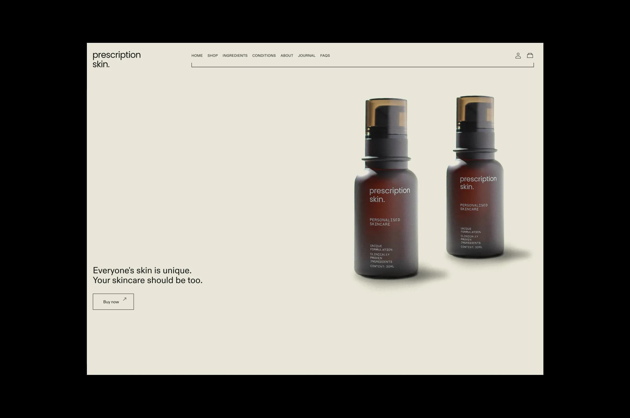 The design of the landing section of the prescription skin site, showing some text and product imagery